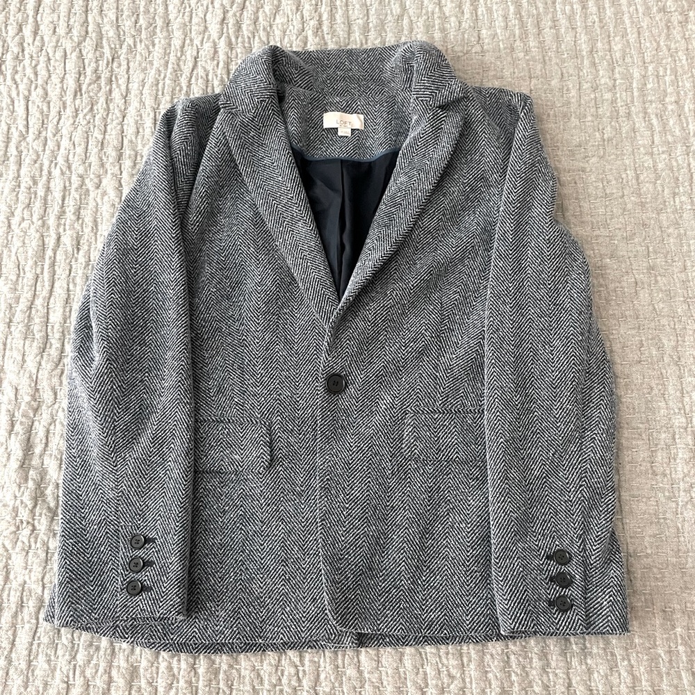 LOFT Petite Black and Blue Chevron Blazer